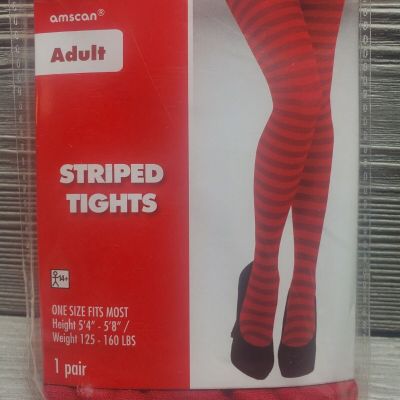 NEW - Amscan One Size Tights - Black + Red Stripe